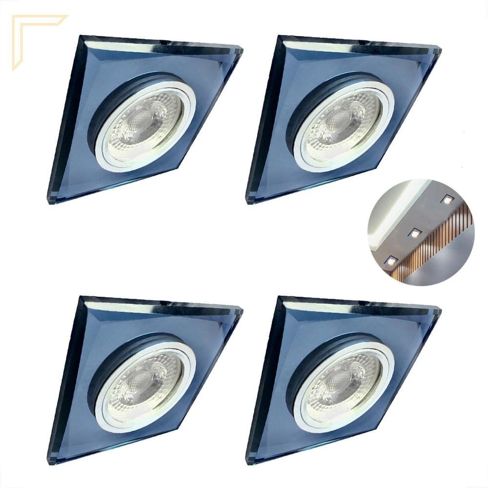 Kit 4 Spot Embutir Cristal Espelhado Preto Quadrado Lavabo