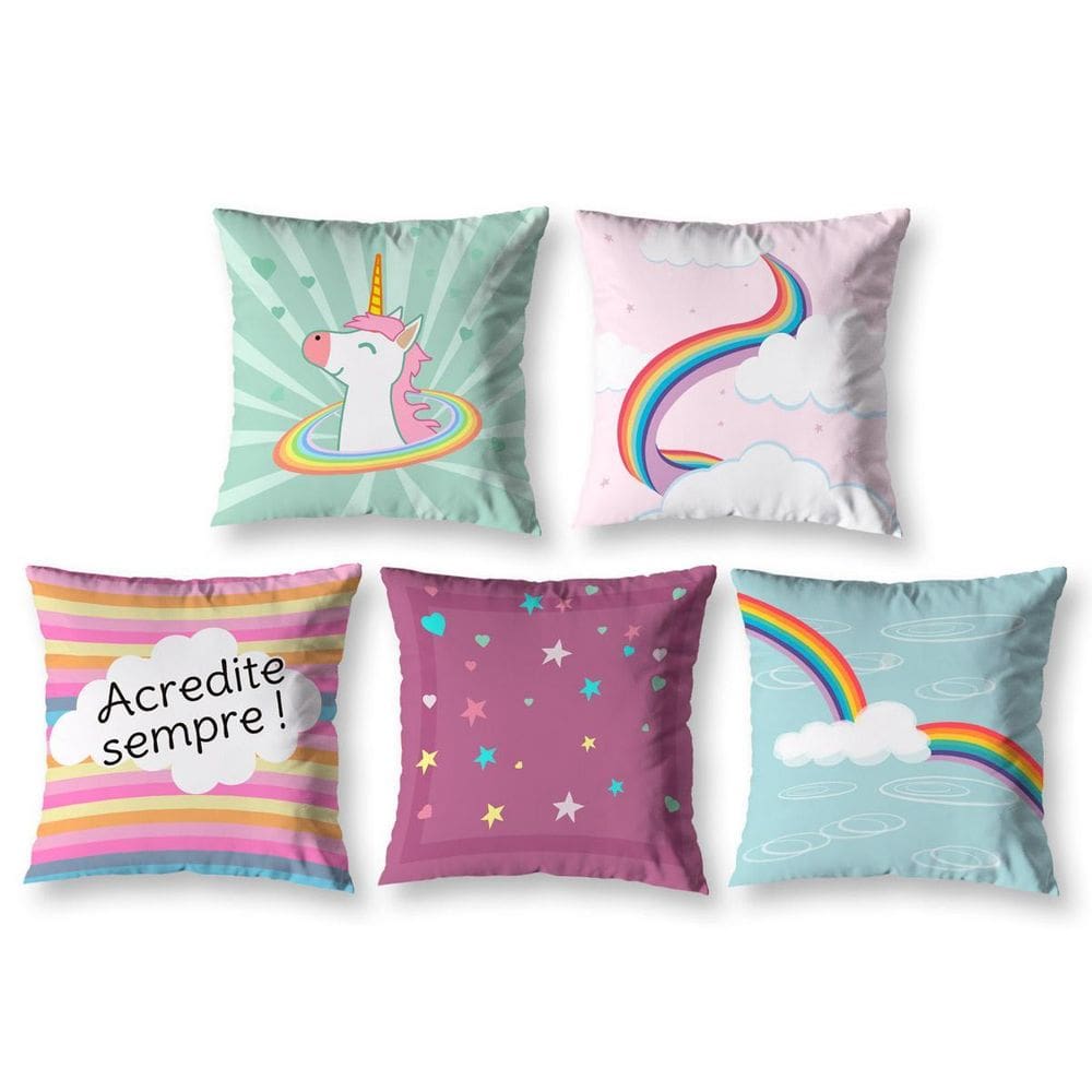Kit 5 Capas De Almofada Infantil 40 X 40 Zíper Unicornio 1