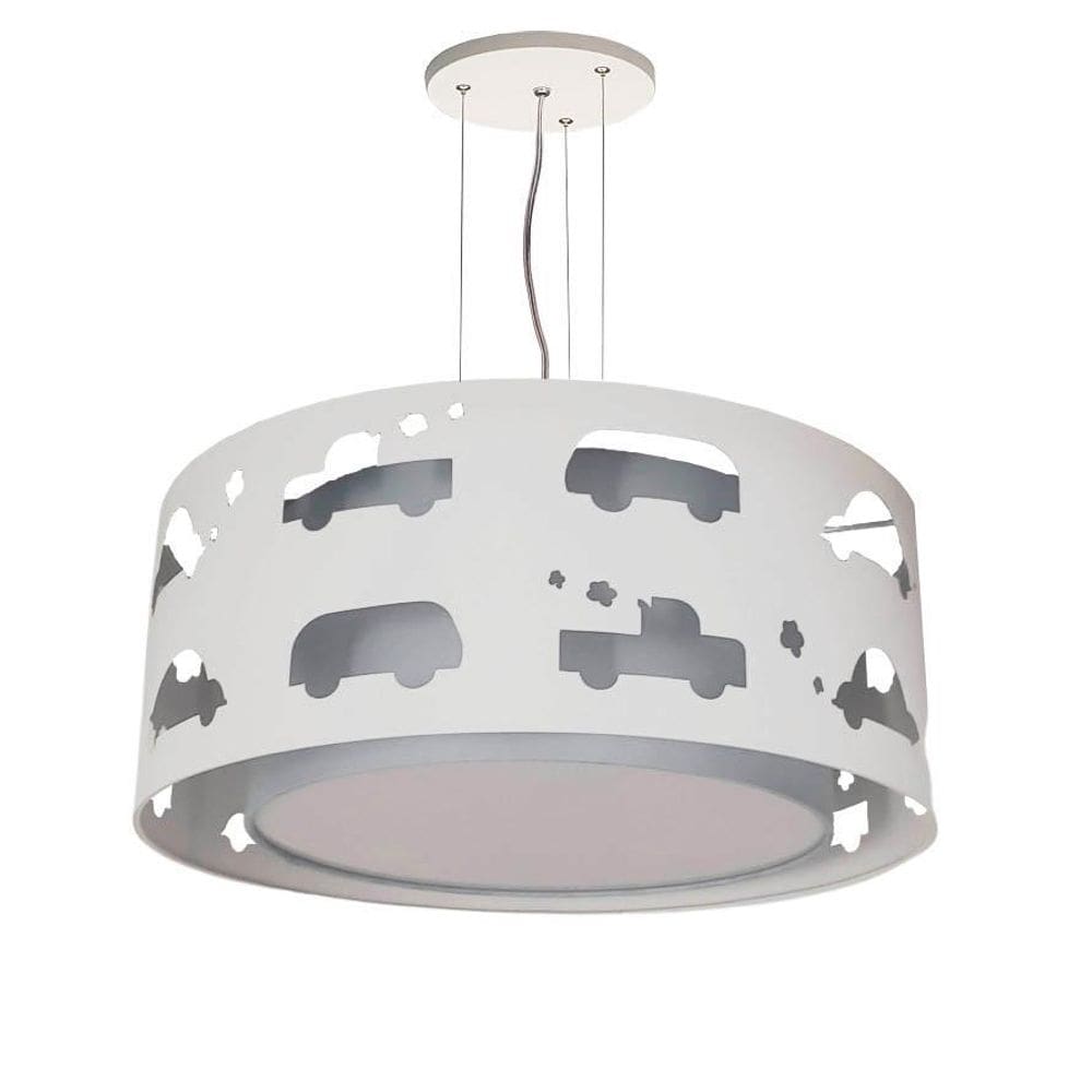 Lustre Infantil Pendente Recorte Carrinhos 40X16 Cinza