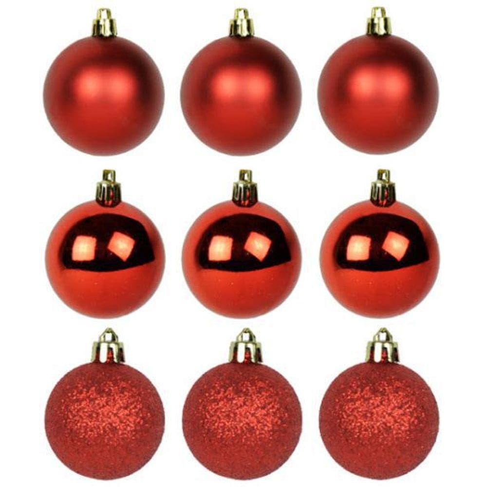 Bolas Natalinas Vermelho Fosca Lisa Glitter 6cm Com 9 Peças