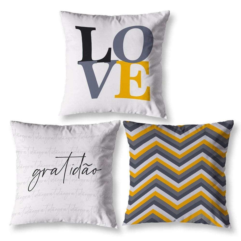 Kit 3 Capas De Almofada 40 X 40 Estampadas Chevron Amarelo