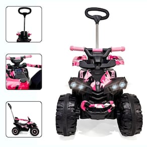 Quadriciclo Infantil com Empurrador aro protetor e farol com luzes Rosa