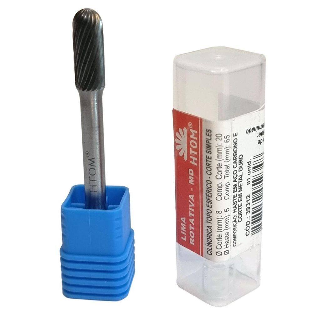 Lima Rotativa Cilíndrica 8 X 20Mm Topo Esférico Metal Duro