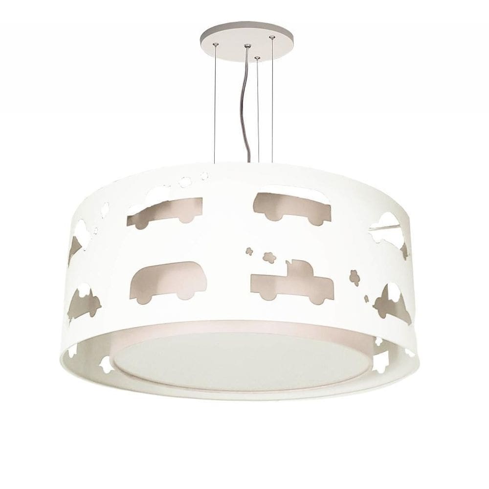 Lustre Infantil Pendente Recorte Carrinhos -40X16 Branco