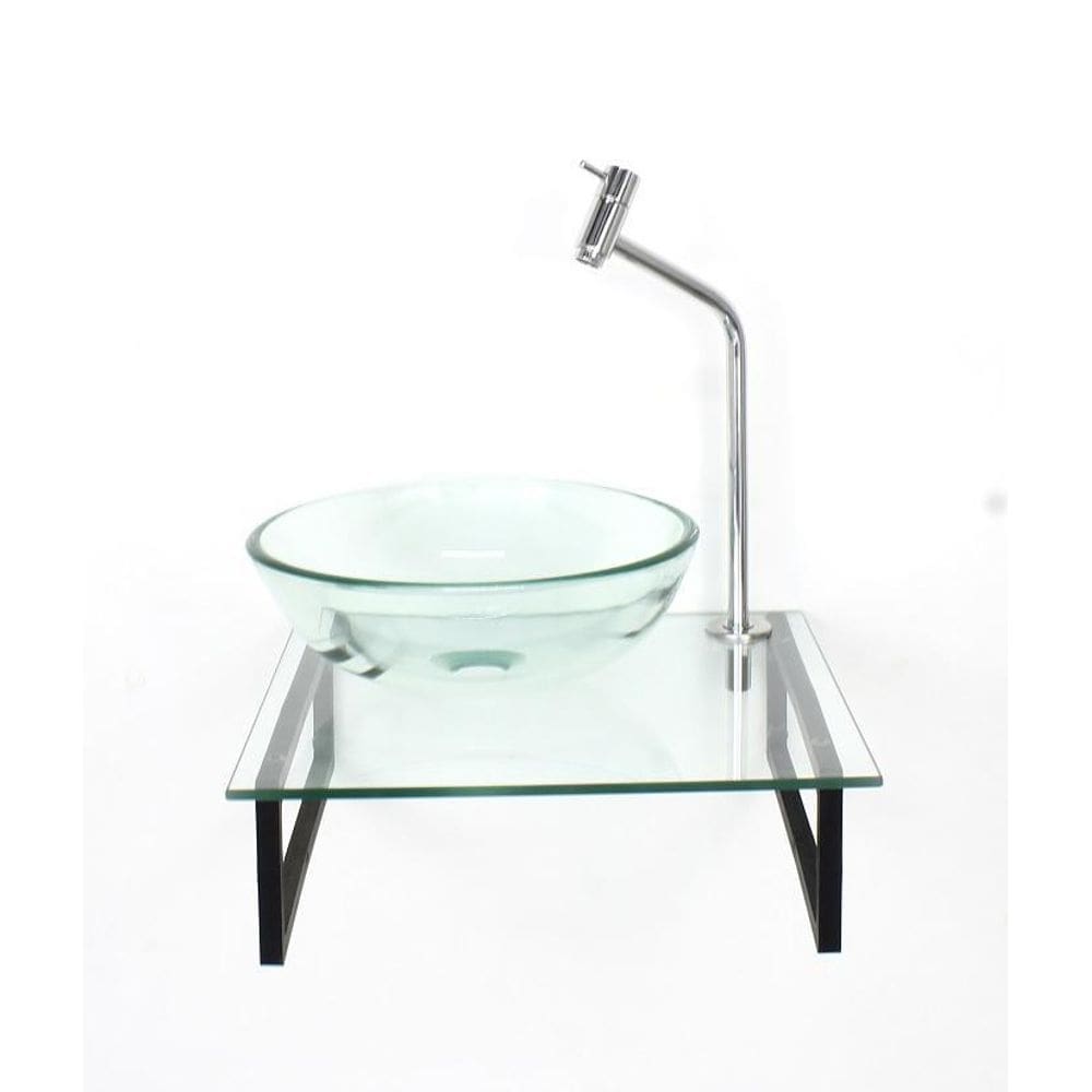 Kit Cuba Vidro Redonda 10Mm Tampo 40Cm Incolor E Suporte