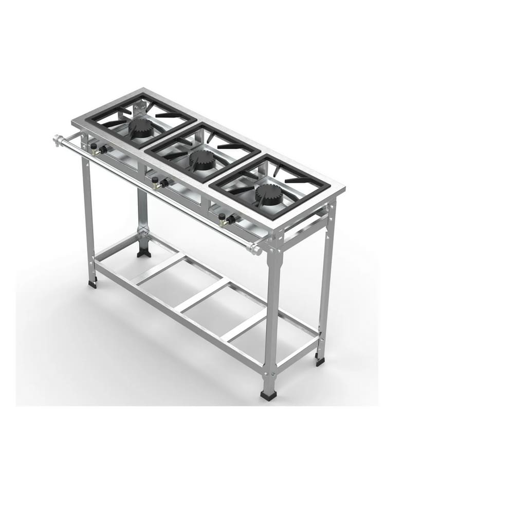 Fogão Industrial 3 Bocas 30x30 AP P5 em Aço Inox Leona