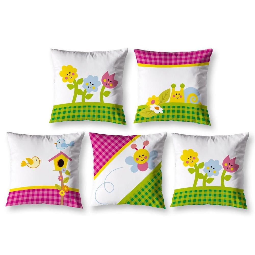 Kit 5 Capas De Almofada Infantil 40Cm X 40Cm Zíper Florzinha