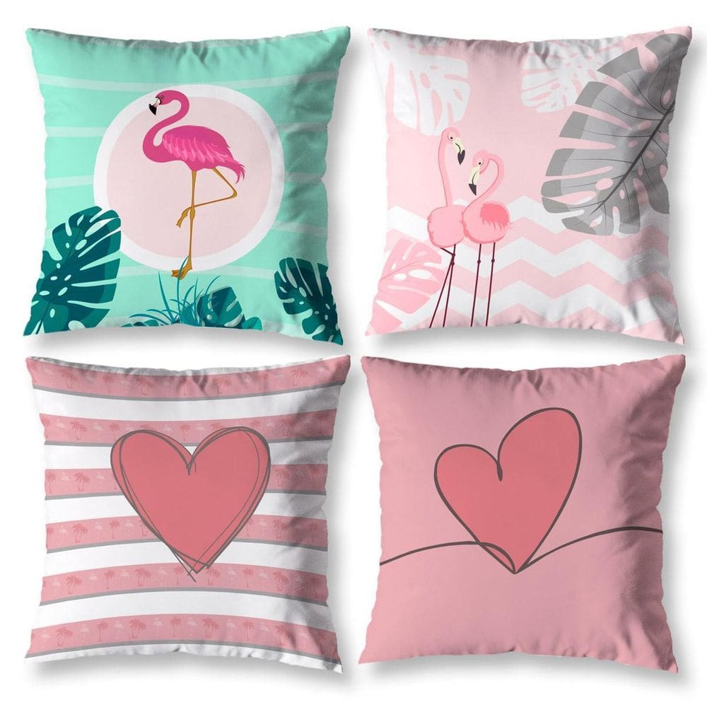 Kit 4 Almofadas Cheias Sala 40Cm X 40Cm Estampadas Flamingo