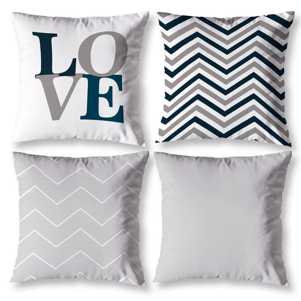 Kit 4 Almofadas Cheias Para Sala 40Cm X 40Cm Chevron Cinza