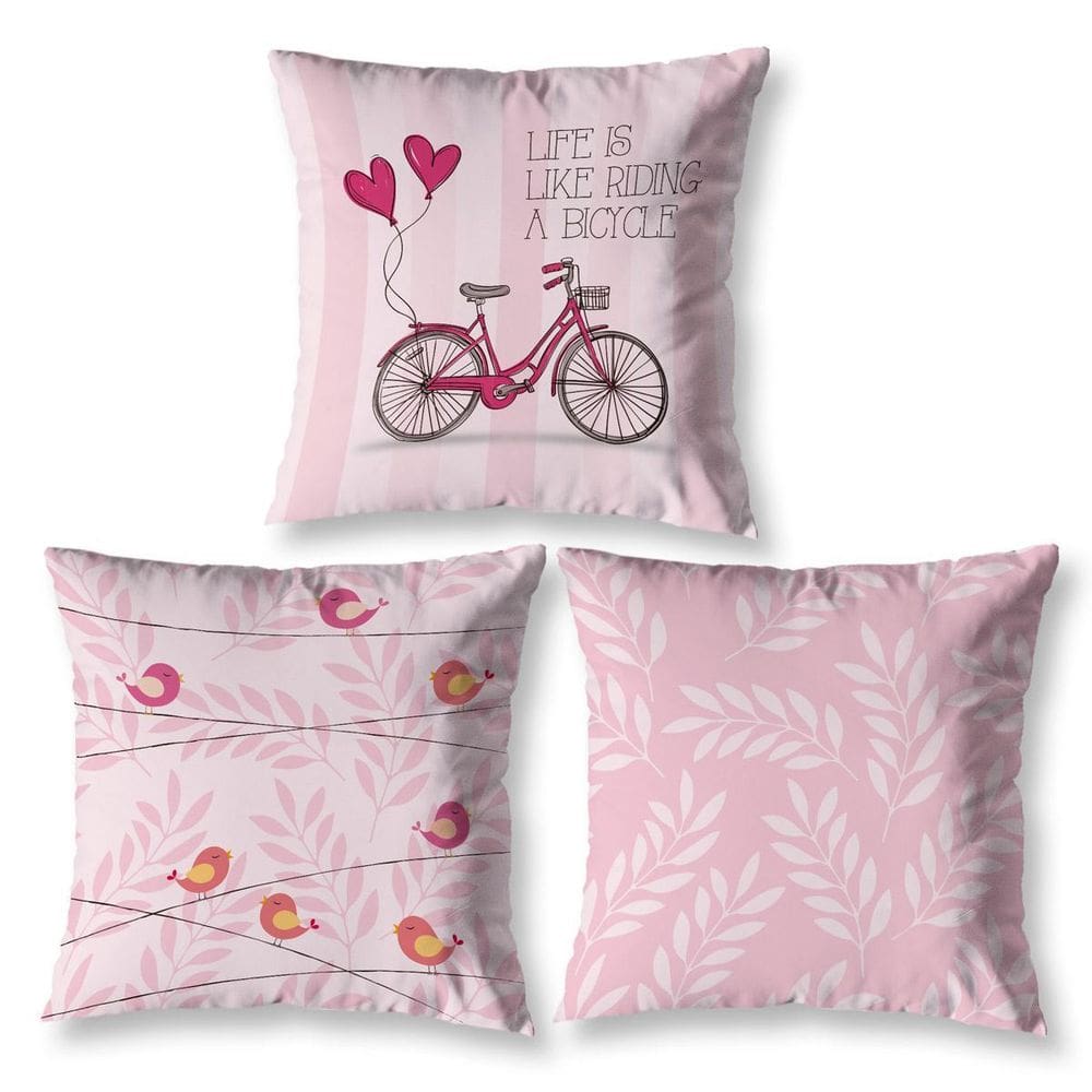 Kit 3 Almofadas Cheias 40 X 40 Estampadas Vintage Bike Rosa
