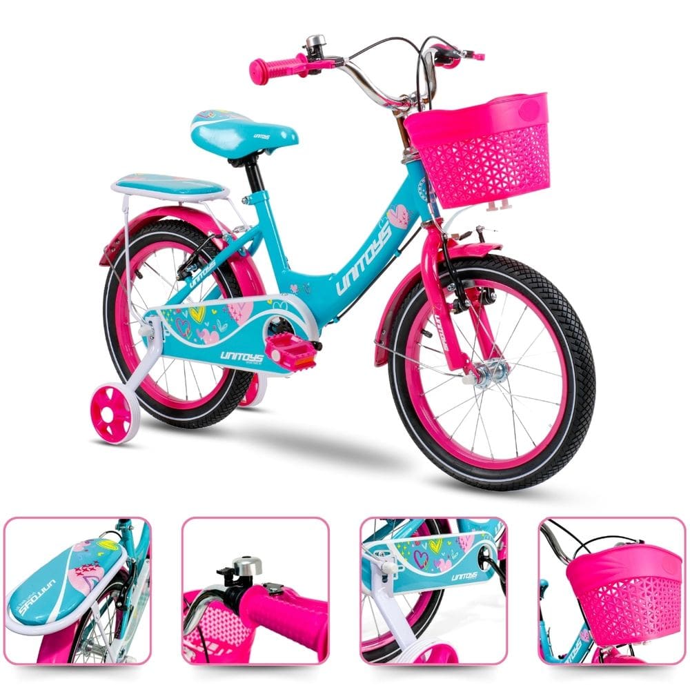 Bicicleta de menina infantil aro 16 Rosa Tiffany com cesta e rodinhas laterais