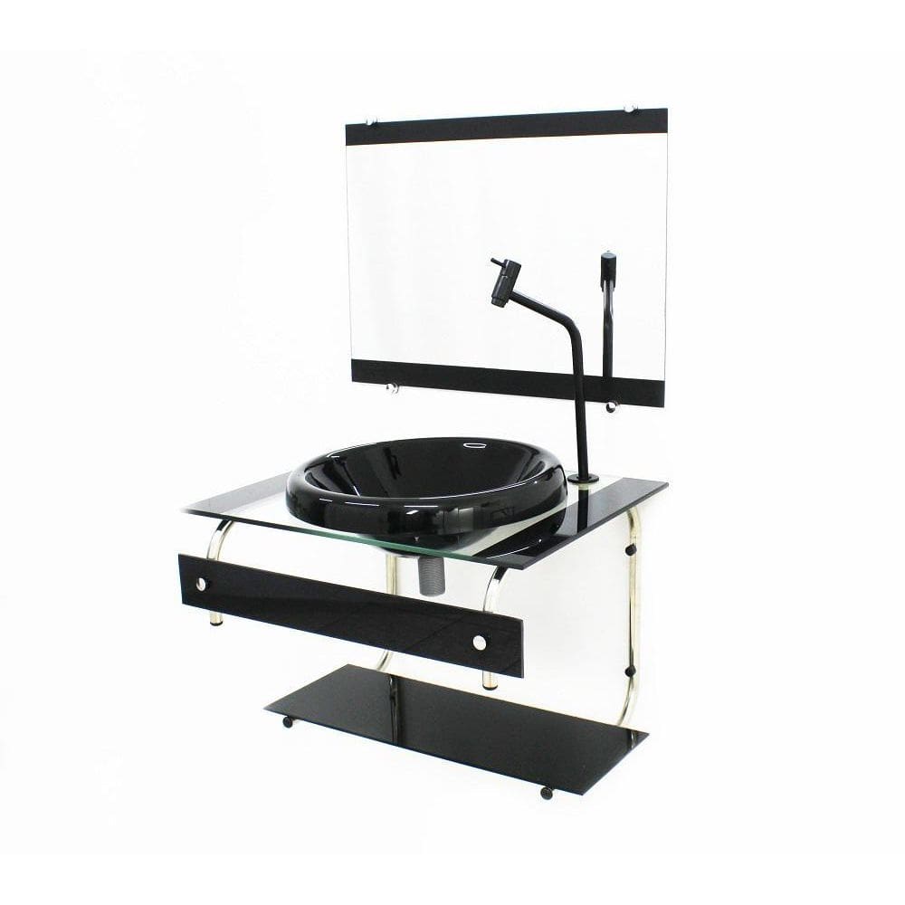 Gabinete Com Cuba Para Banheiro De Vidro 60Cm Inox - Preto