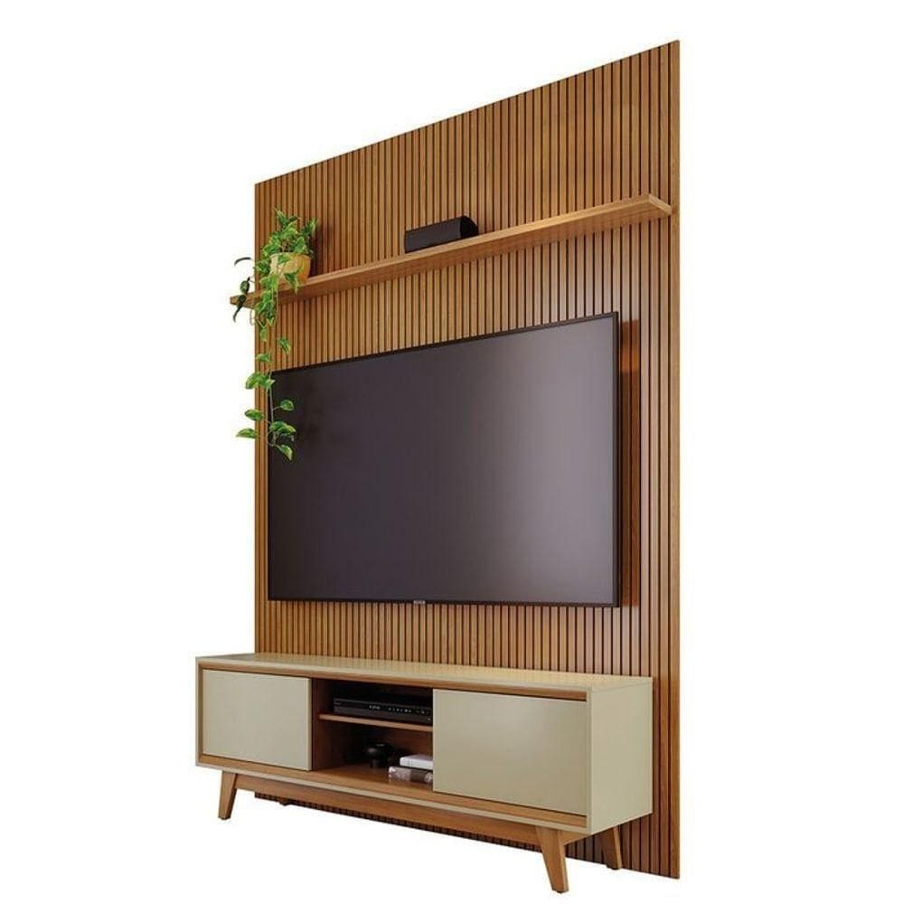 Composição Milo Bancada E Painel Para 65 Polegadas Com Portas - Madetec Cumaru Opala