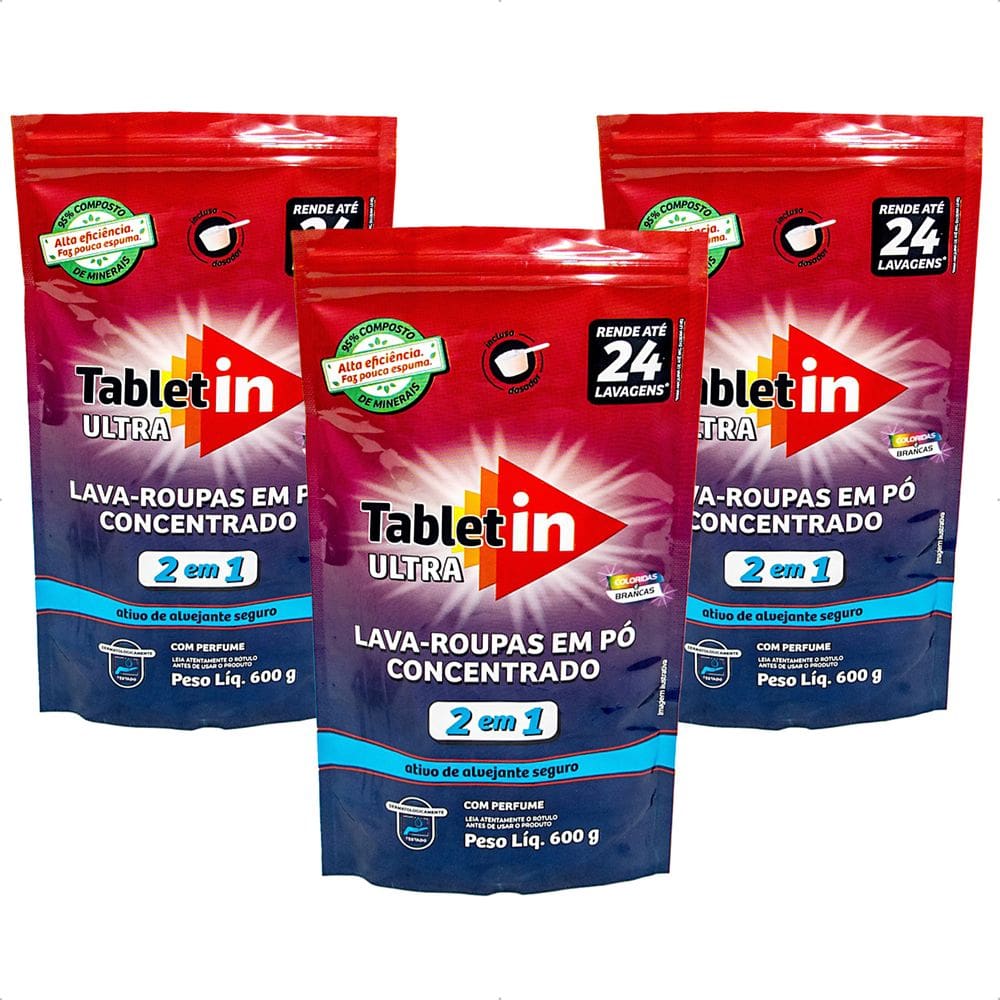 Tabletin Ultra Lava-Roupas Em Pó Concentrado-600g Kit 3un