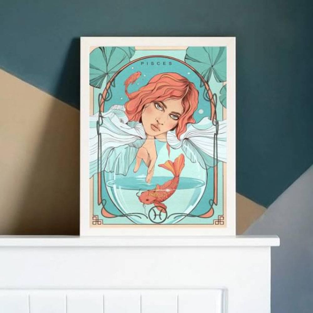 Quadro Vintage Signo Peixes 24X18Cm Branca