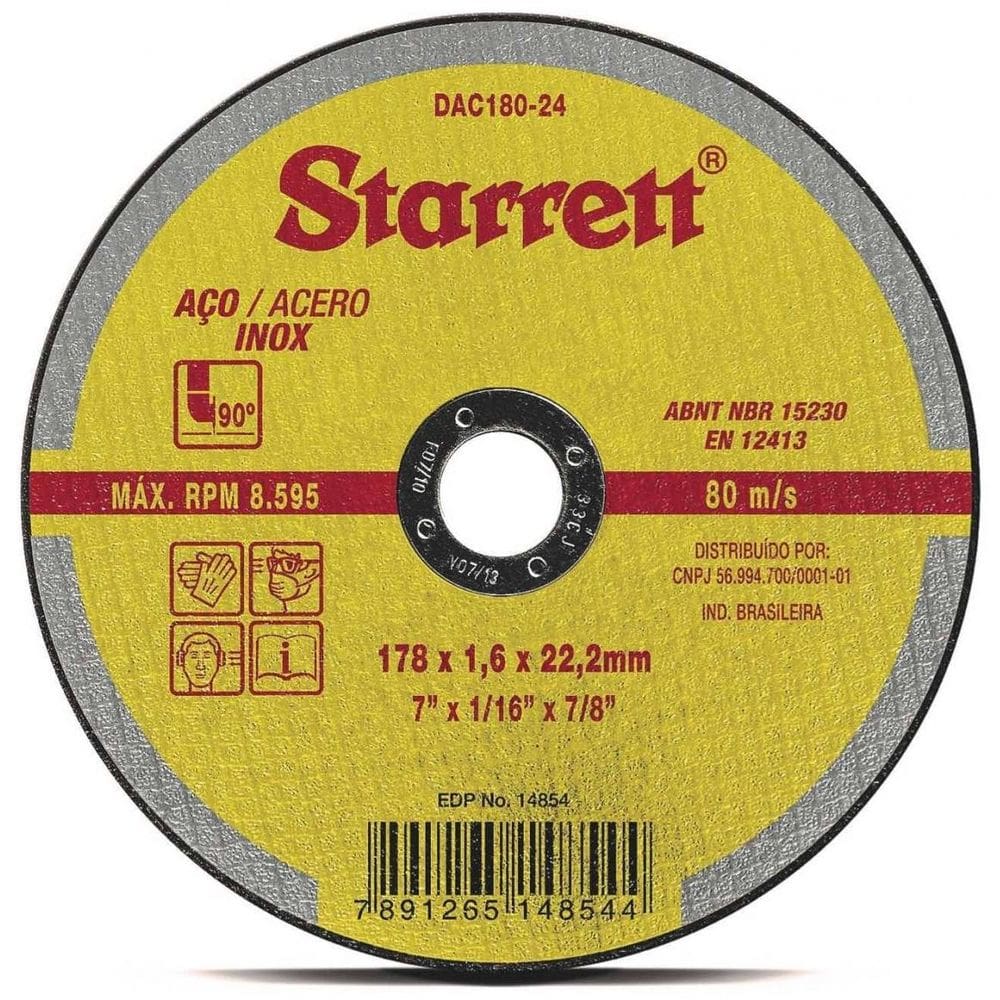 Disco de Corte Aço Carbono/Inox 178mm 1,6mm 8500 RPM