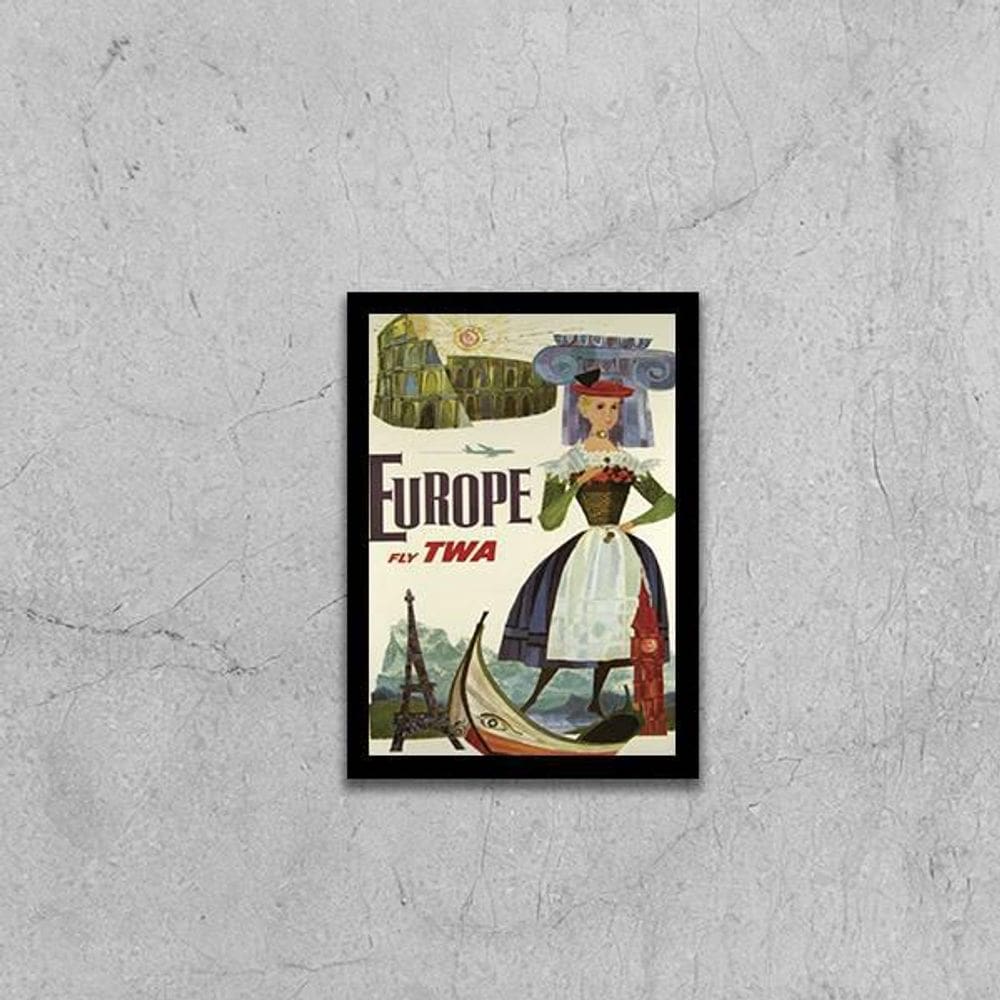 Quadro Cartaz Vintage Cia Aérea Europe 24X18Cm