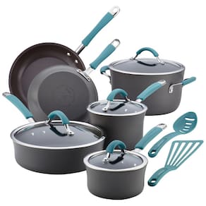 Conjunto de Panelas e Frigideiras Antiaderentes Anodizadas, 12 Peças, RACHAEL RAY 87641, Cinza