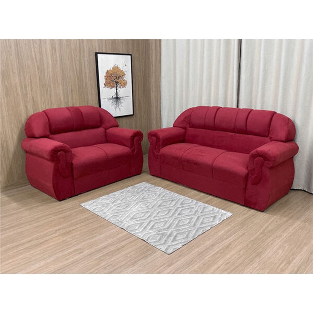 Jogo de Sofá de 2 e 3 Lugares Luxo Resistente Vermelho