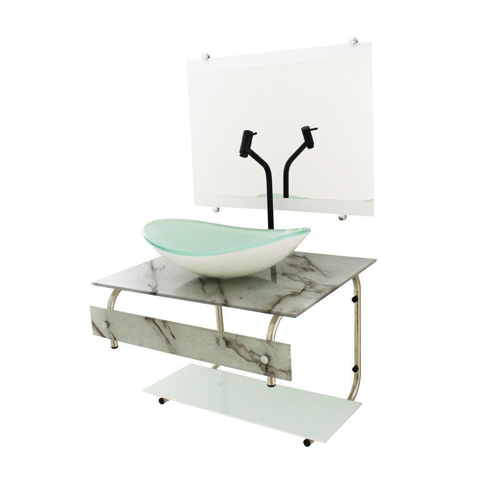 Gabinete De Vidro 60Cm It Inox Cuba Oval - Mármore Branco