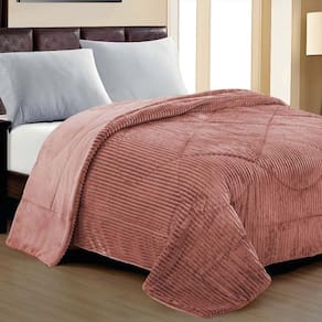 Cobertor Aveline Casal Queen Manta Plush Canelada 01 Peça Toque Macio - Rose