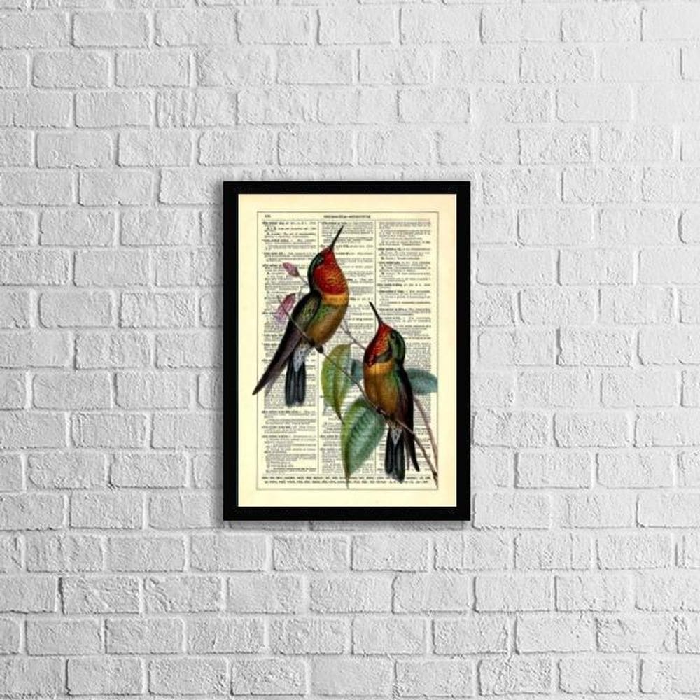 Quadro Decorativo Beija Flores Vintage 45X34Cm Moldura Preta