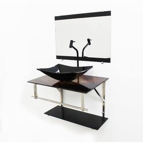 Gabinete De Vidro 60Cm Inox Cuba Retangular -Madeira Rústica