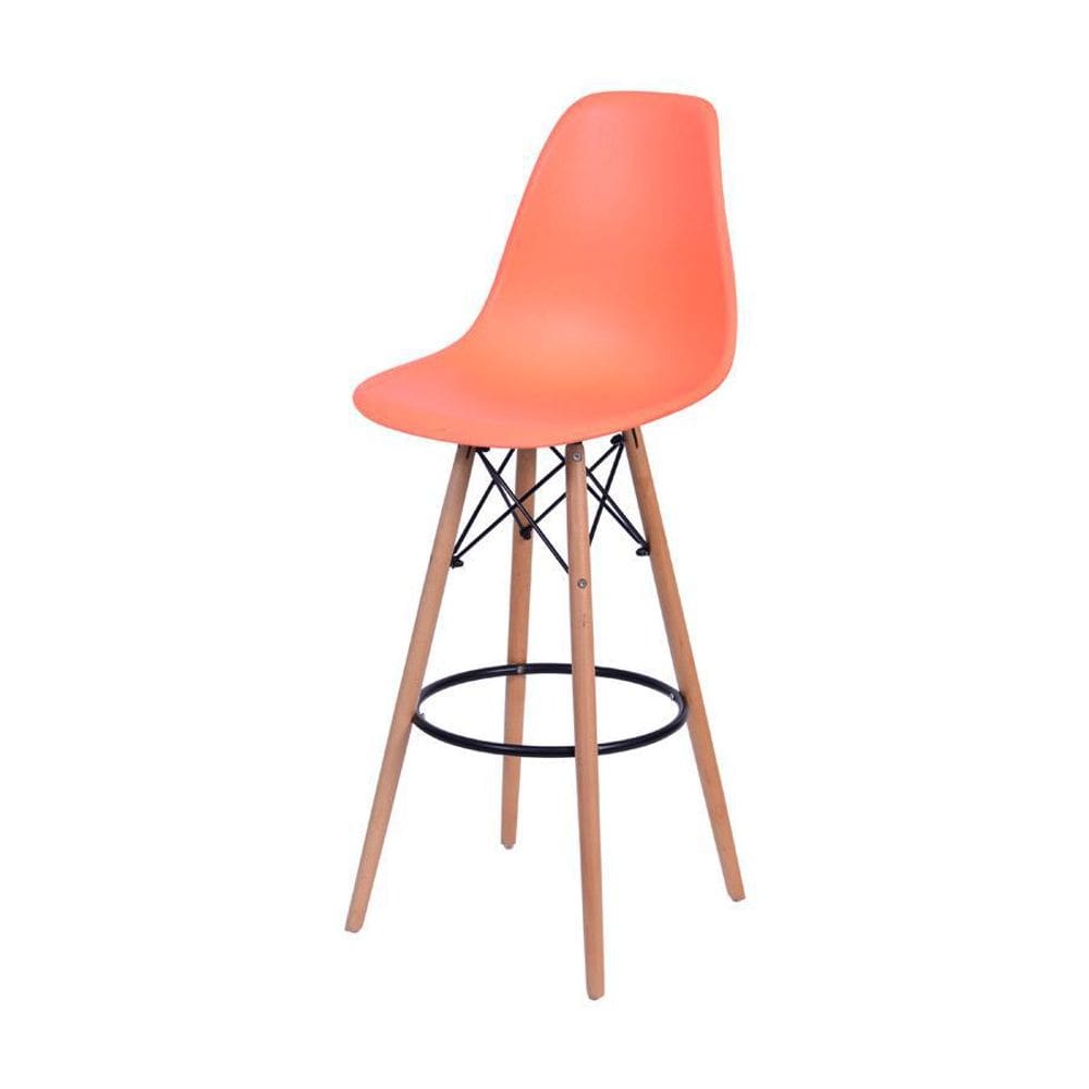 Banqueta Boxbit Dkr Eames Polipropileno Laranja Base Madeira