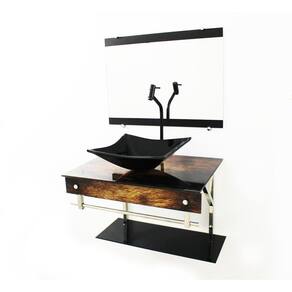 Gabinete De Vidro 60Cm Inox Cuba Quadrada - Madeira Rústica