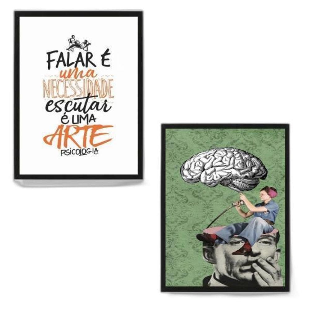 Kit 2 Quadros Psicologia Arte 33X24Cm - Com Vidro Preta