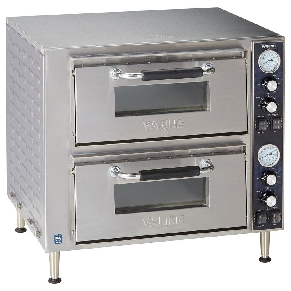 Forno de Pizza de 2 Andares com Porta Dupla, Pernas Ajustáveis, Controles Independentes de Ligar e Desligar, 220V 3200W, Waring WPO750,