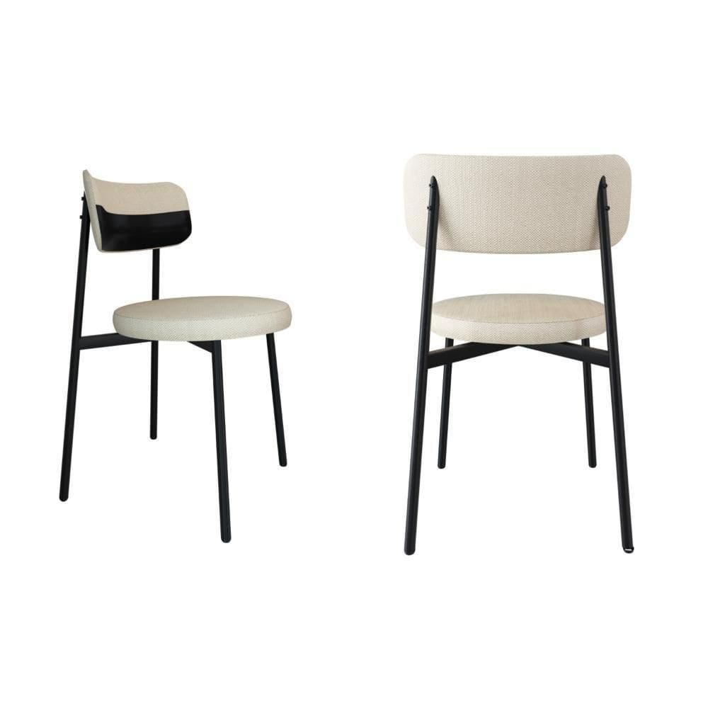 2 Unidades Cadeira Kyta Fixa C-4 Pés 50 X 44,7 X 83,8 Cm. Corriente Areia-courino Preto Corriente Areia-courino Preto