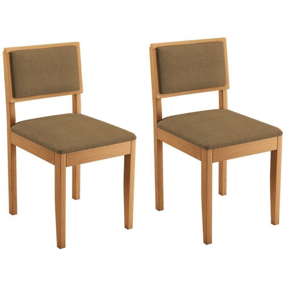 Conjunto 2 Cadeiras Jade 04 Linho Marrom Pés Em Madeira Jcm