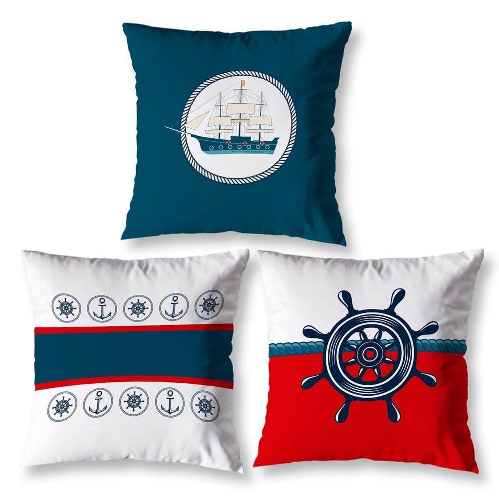 Kit 3 Almofadas Cheias Estampadas Infantil 40X40 Zíper Navio