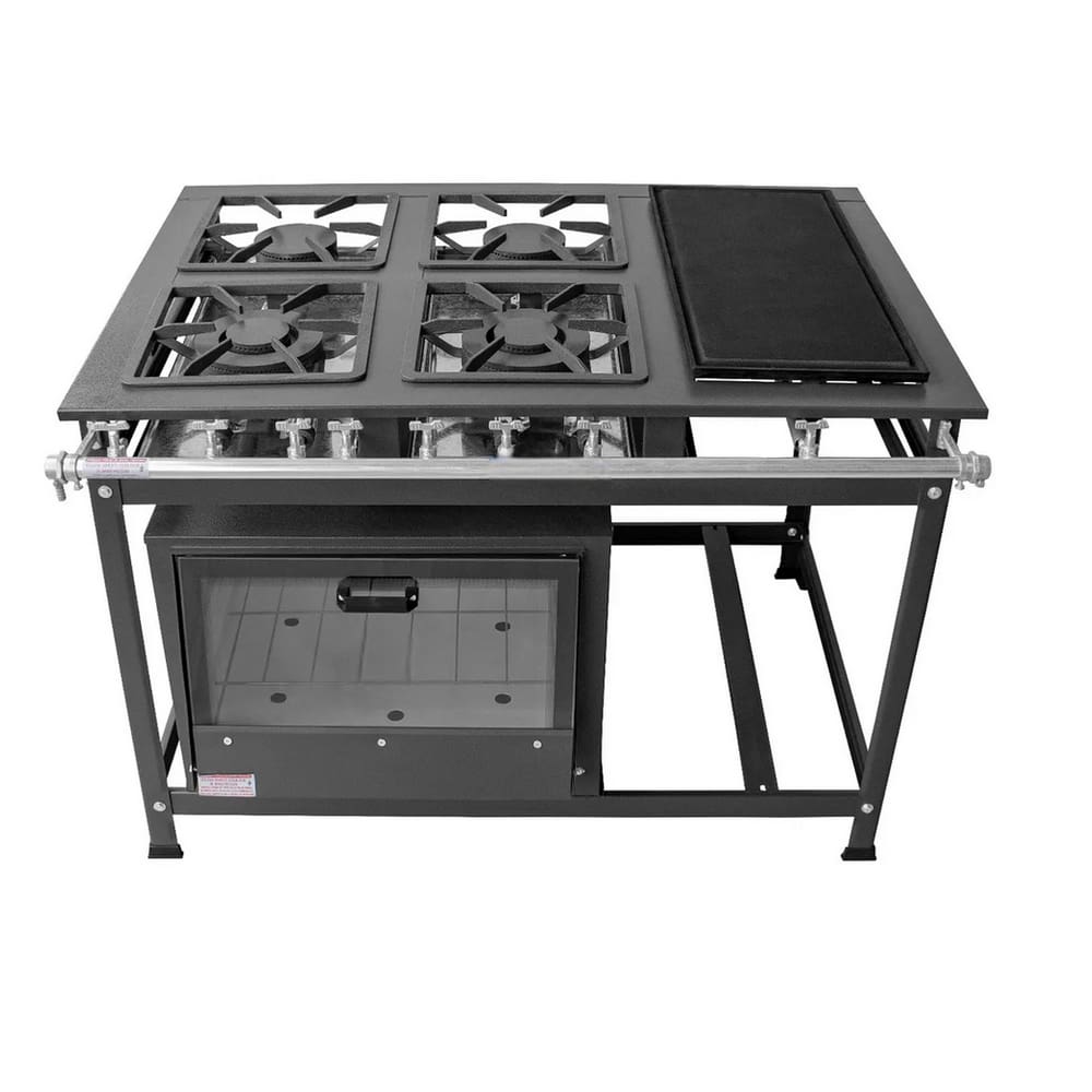 Fogão 4 Bocas Leona Com Forno e Chapa Vidro Inox