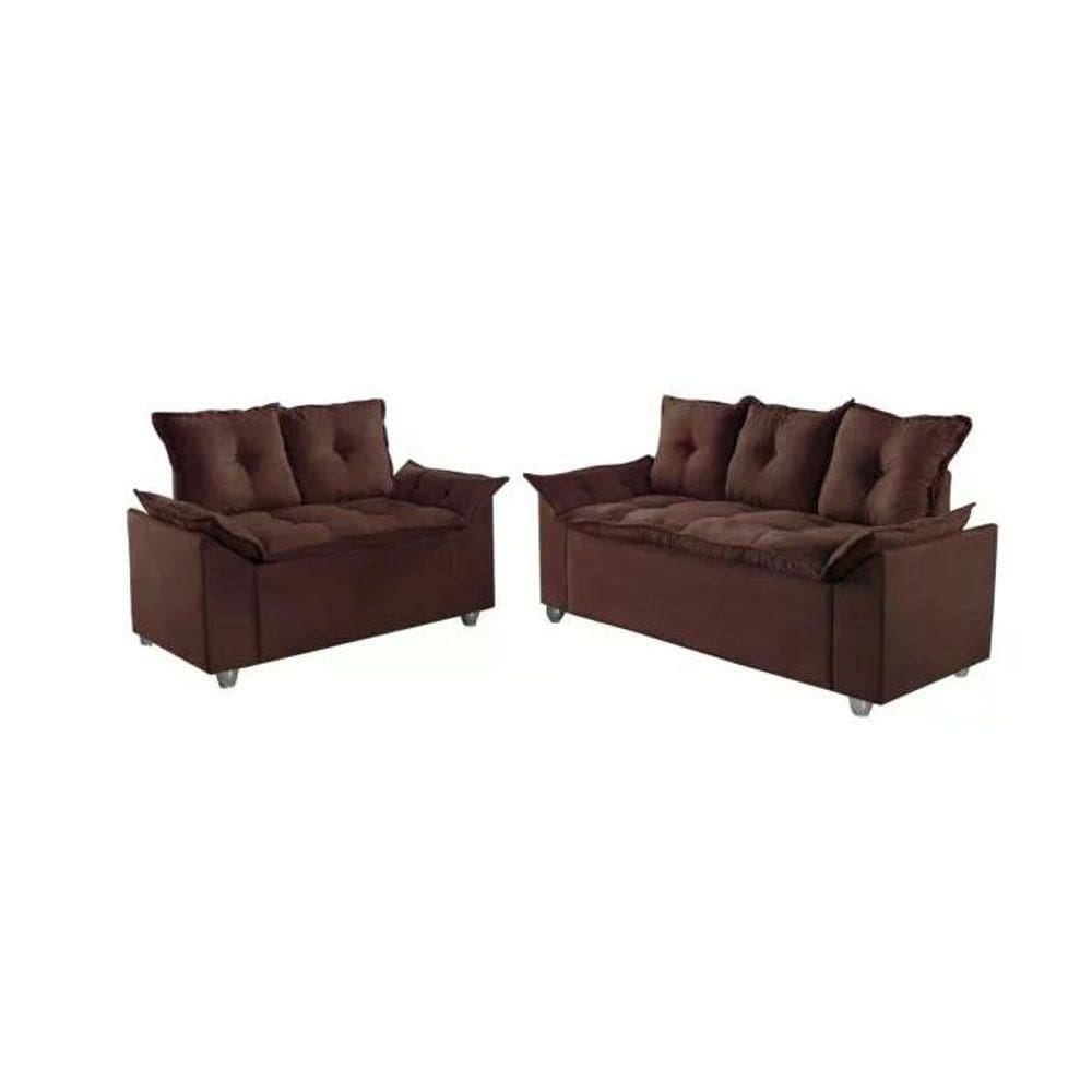 Conjunto Sofá 2 E 3 Lugares Viena Veludo Marrom