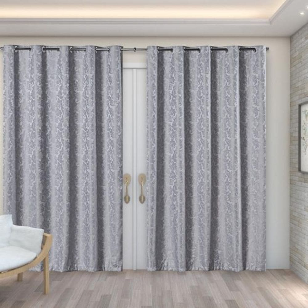 Cortina Sala Quarto Semi Blackout Jacquard Cinza 5,00X2,80