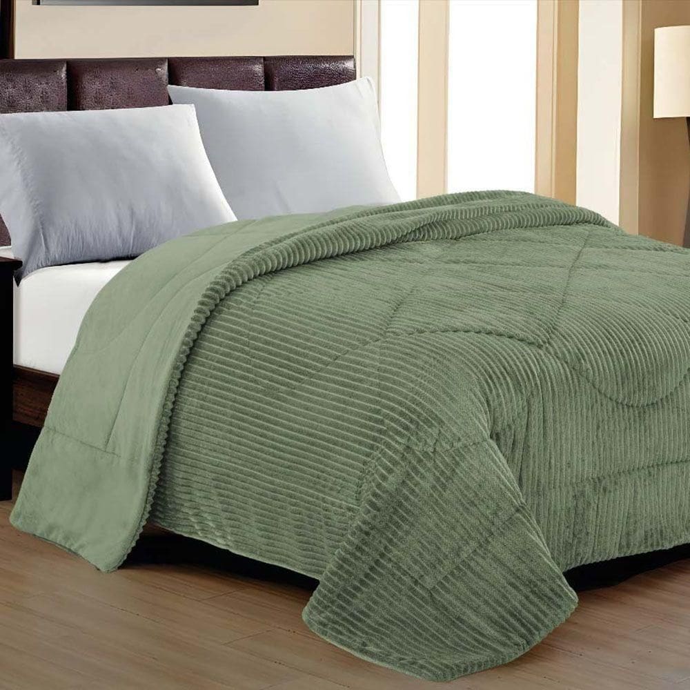 Cobertor Aveline Casal King Manta Plush Canelada 01 Peça Toque Macio - Verde Menta
