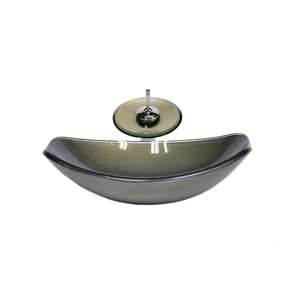 Cuba De Vidro Oval 46Cm Ouro Envelhecido Válvula Torneira