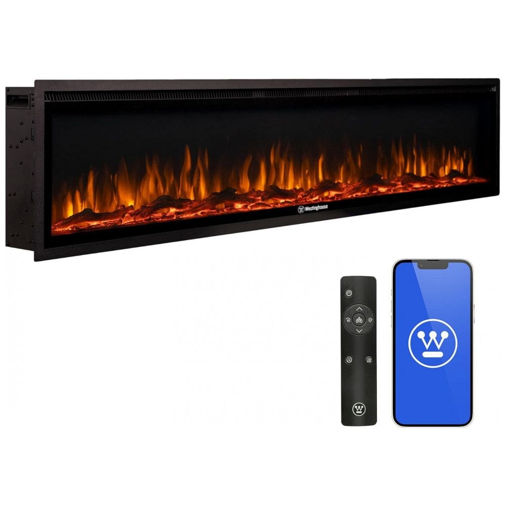Lareira Elétrica Westinghouse de 188 cm, Compatível com Alexa e Google Home, Montagem na Parede ou Embutida, Timer de 24 Horas,