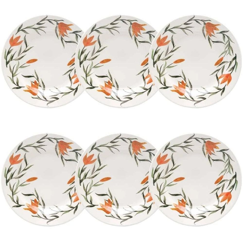 Jogo De Pratos Sobremesa Oxford Cerâmica Lírios 18Cm 6 Pç