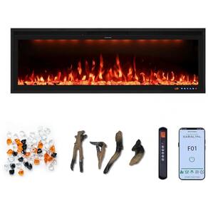 Lareira Elétrica Embutida e de Parede Valuxhome 121,92 cm, Aquecedor Ultra Fino, Efeito de Chama Ajustável, Decoração com Cristais e