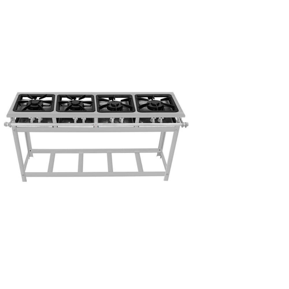 Fogão Industrial 4 Bocas Duplas em Linha 30x30 P5 em Aço Inox Leona