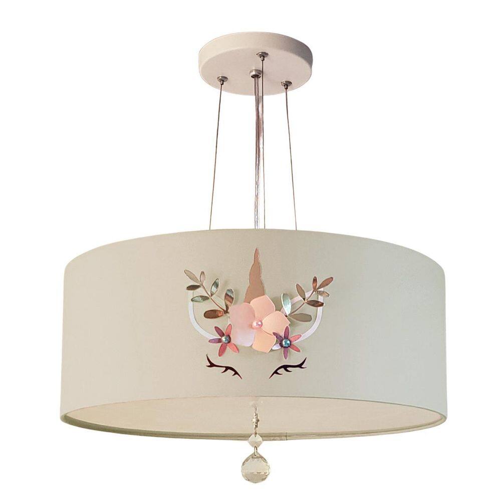 Lustre Pendente Infantil Unicórnio Cúpula Cinza 50X15 3E27