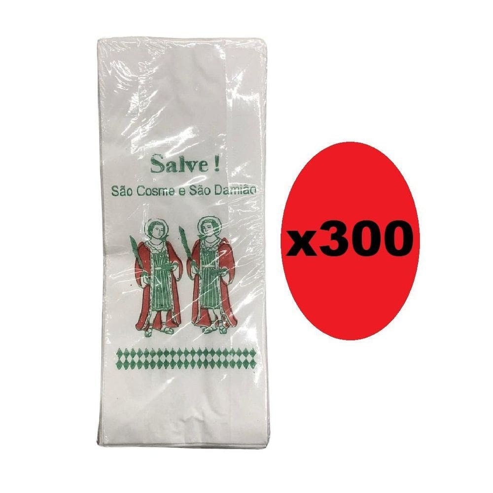 Kit 300 Sacolas De Papel Branca 9X27Cm São Cosme E Damião
