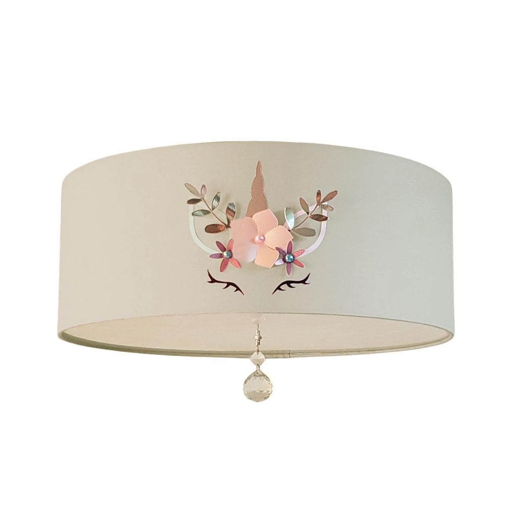 Luminária Plafon Infantil Unicórnio Cúpula Cinza 50X15 3E27