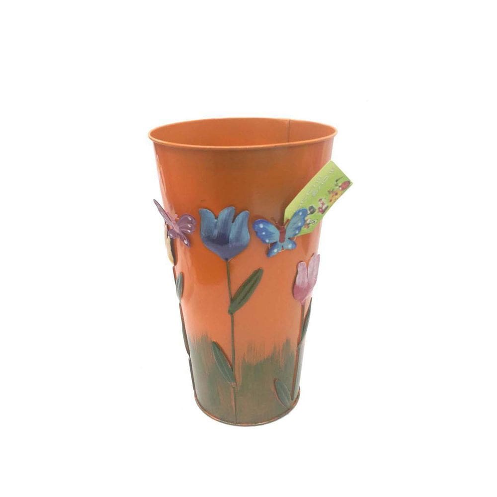 Vaso Enfeite Jardim Quintal Varanda Borboleta Flor Laranja