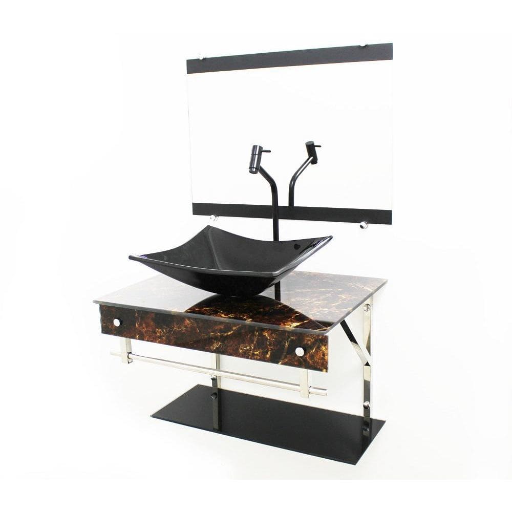 Gabinete De Vidro 60Cm Iqx Inox Com Cuba Retangular