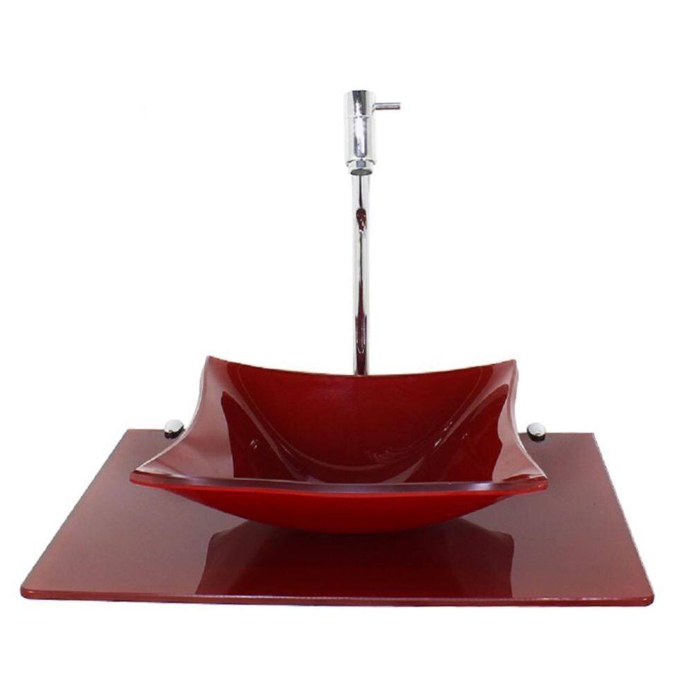 Kit Cuba De Vidro 10Mm Tampo 50Cm Vermelho Cereja Full