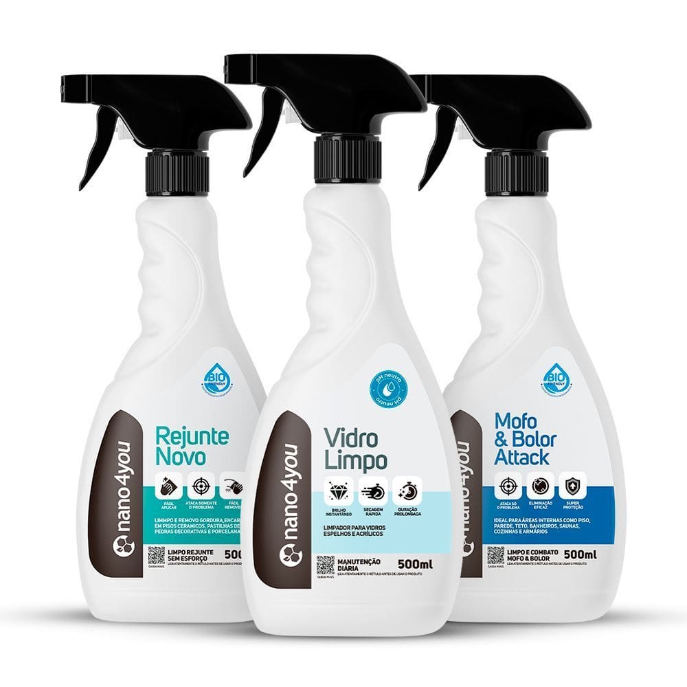 KIT Limpeza Home Care Limpador de Rejunte Vidros e Mofo 500ml nano4you HOME